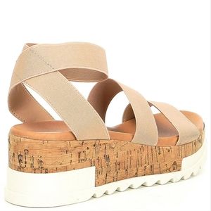 SODA Madyson Flatform Platform Nude Elastic Band Sandal w Sneaker Bottom, 5.5